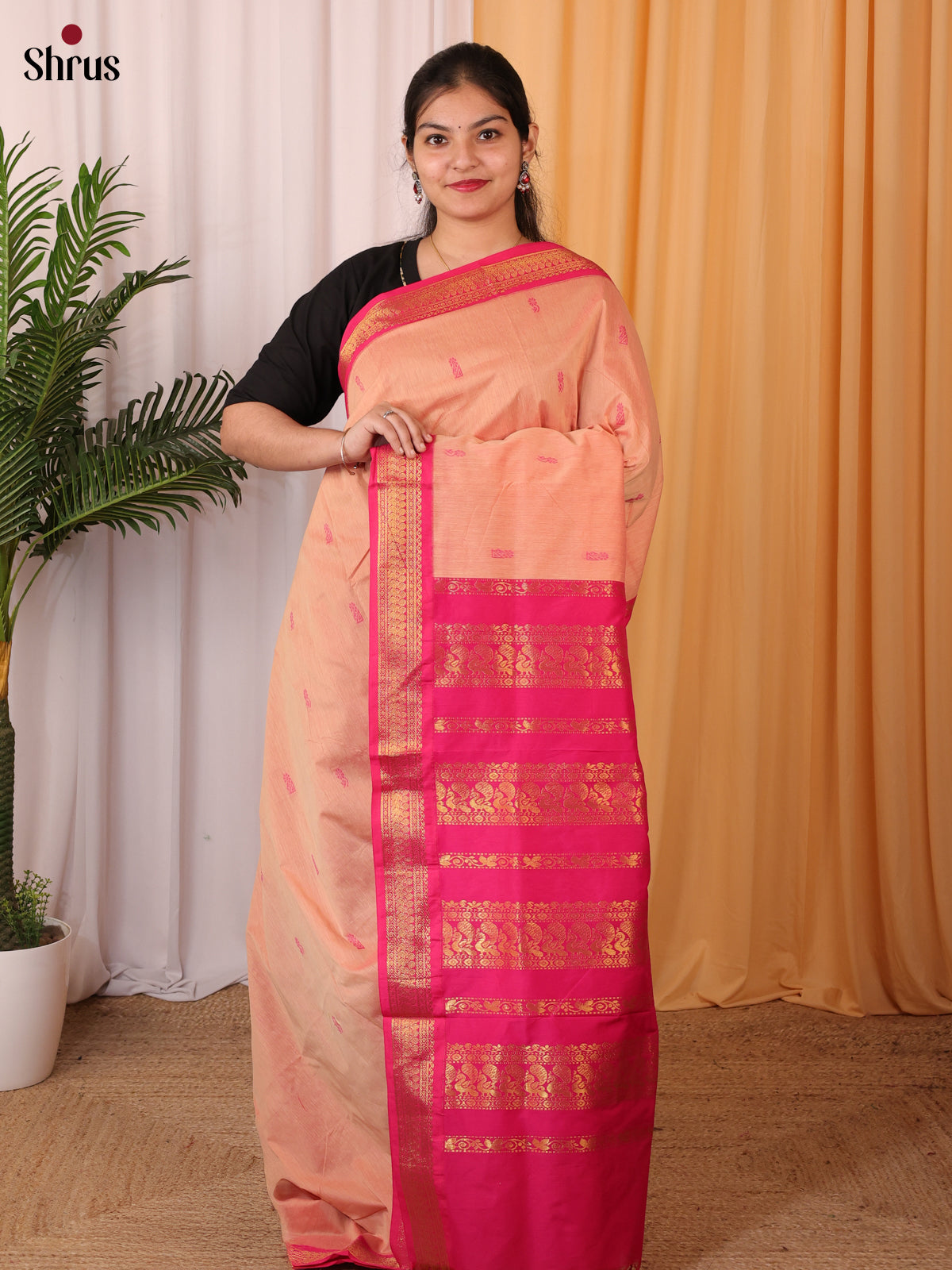 Peach & Pink - Kalyani Cotton Saree - Shop on Shrus.com
