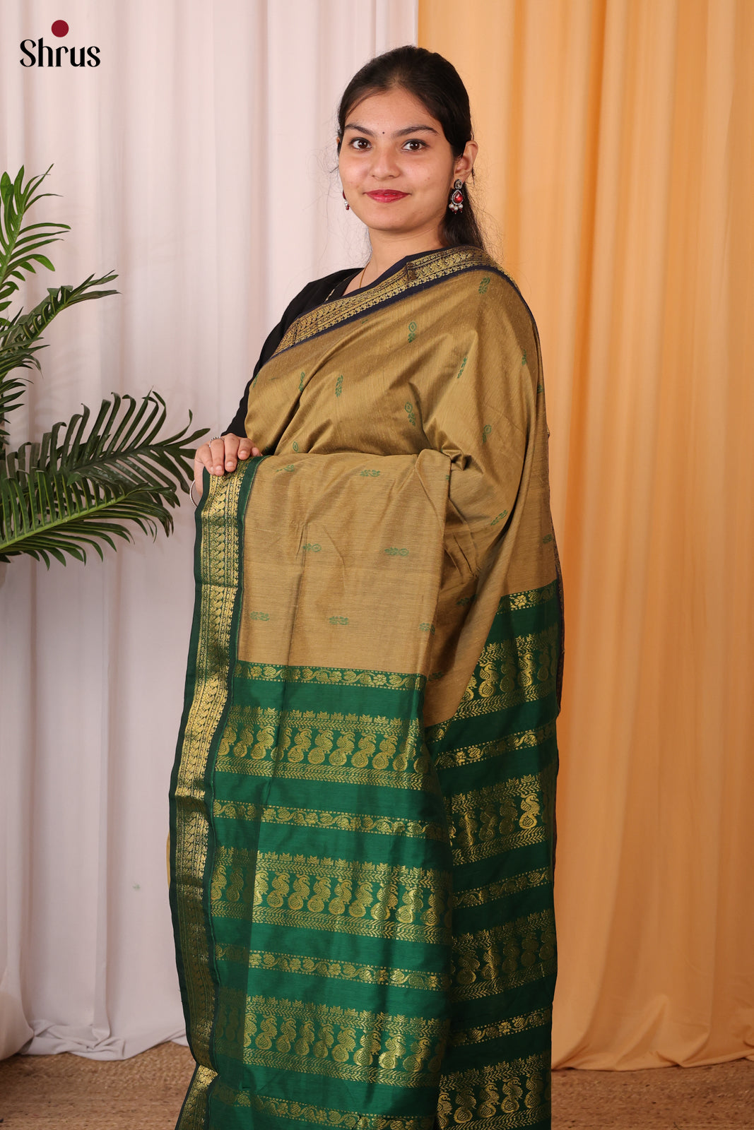 Brown & Green - Kalyani Cotton Saree