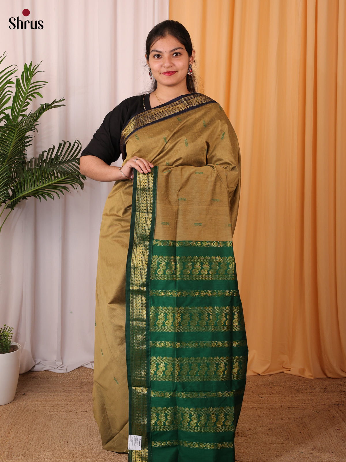 Brown & Green - Kalyani Cotton Saree