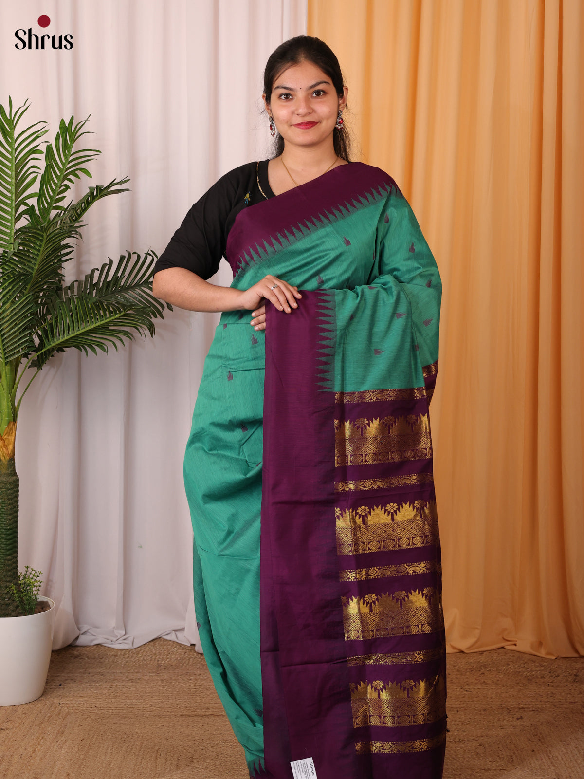 Green & Violet - Kalyani Cotton Saree - Shop on Shrus.com