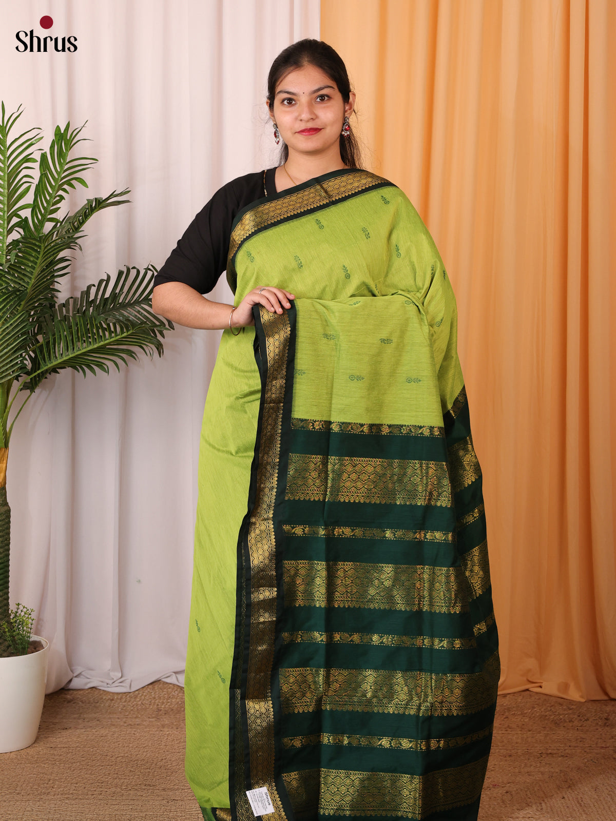 Pista Green & Green - Kalyani Cotton Saree - Shop on Shrus.com