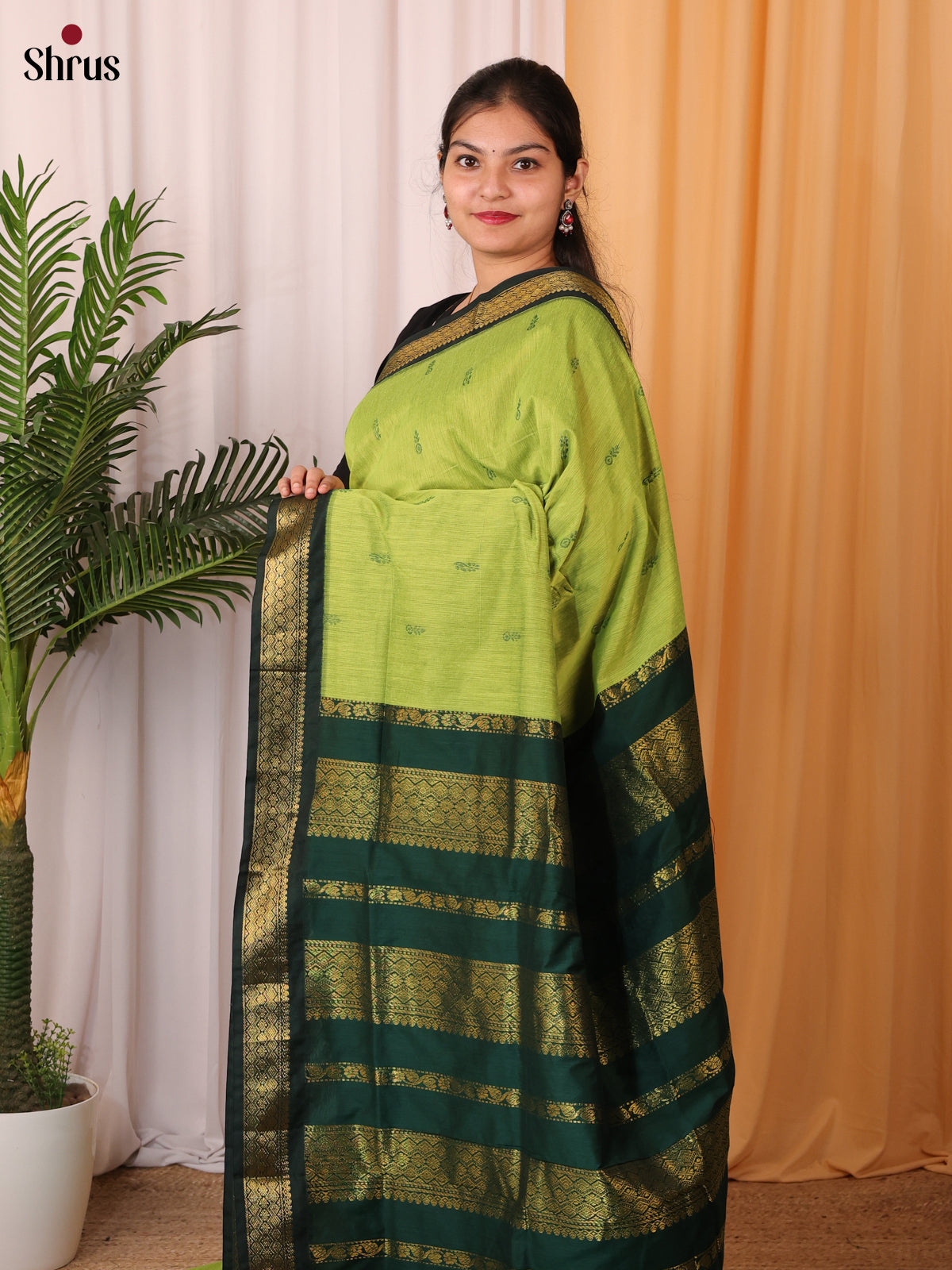 Pista Green & Green - Kalyani Cotton Saree - Shop on Shrus.com