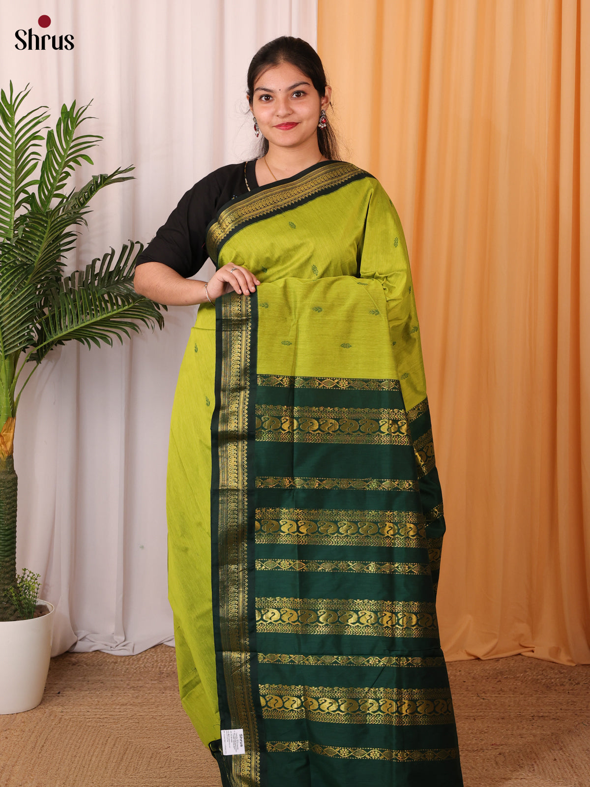 Parrot Green & Green - Kalyani Cotton Saree - Shop on Shrus.com