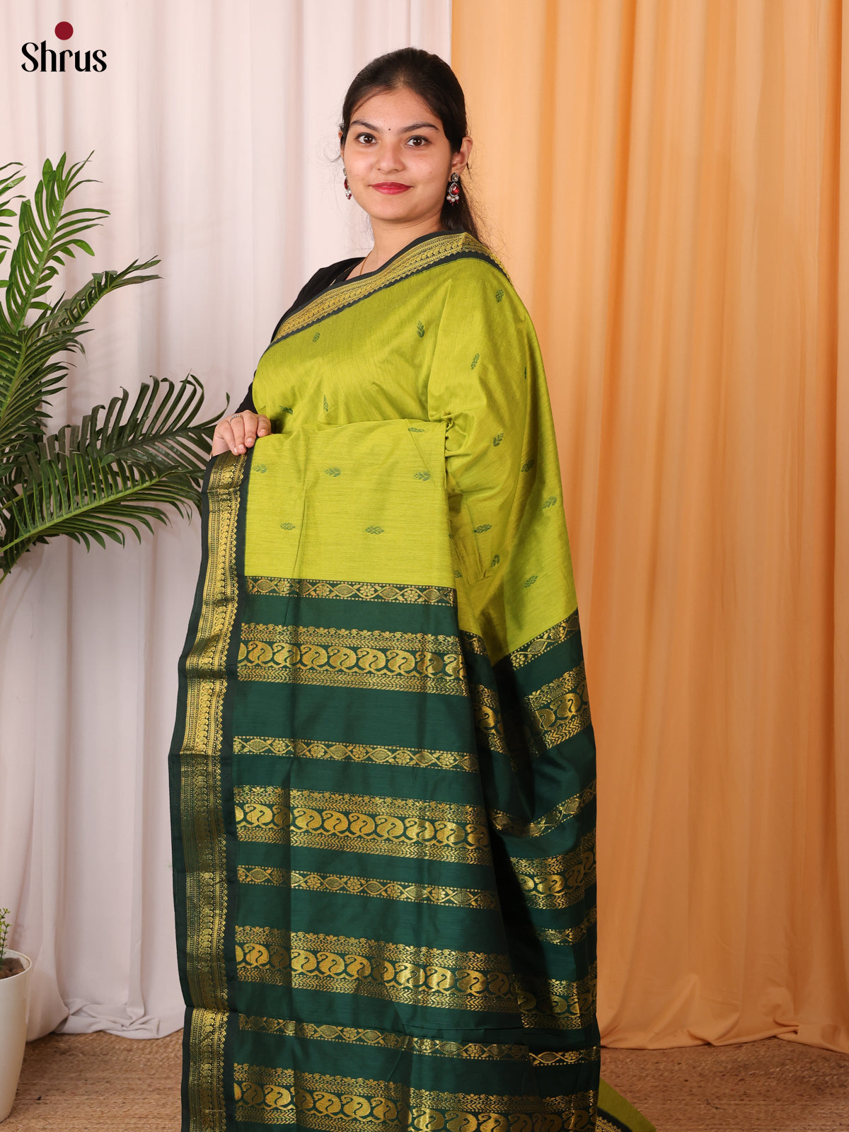 Parrot Green & Green - Kalyani Cotton Saree - Shop on Shrus.com