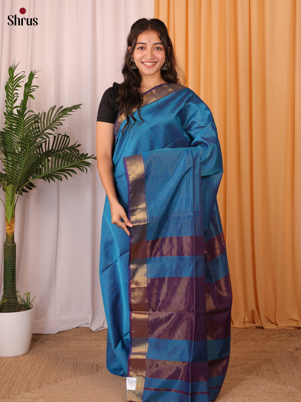 Blue & Violet - Maheshwari silkcotton Saree - Shop on Shrus.com