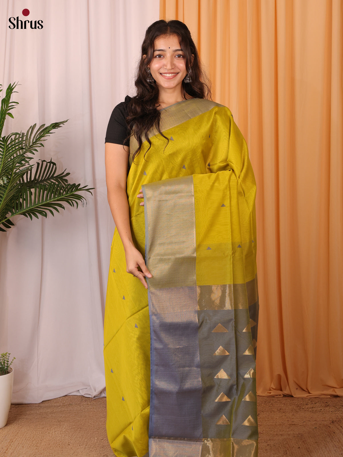 Green & Grey- Maheshwari silkcotton Saree - Shop on Shrus.com