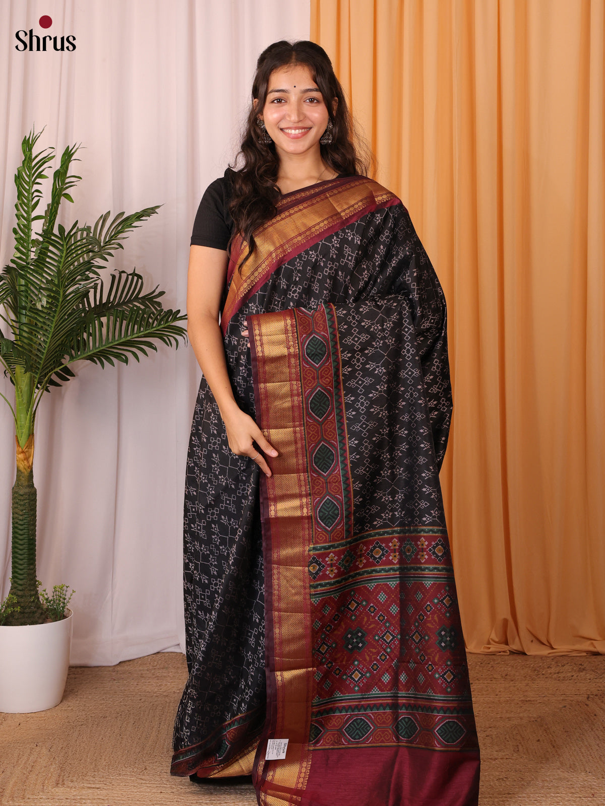 Black & Brown- Semi Patola Saree - Shop on Shrus.com