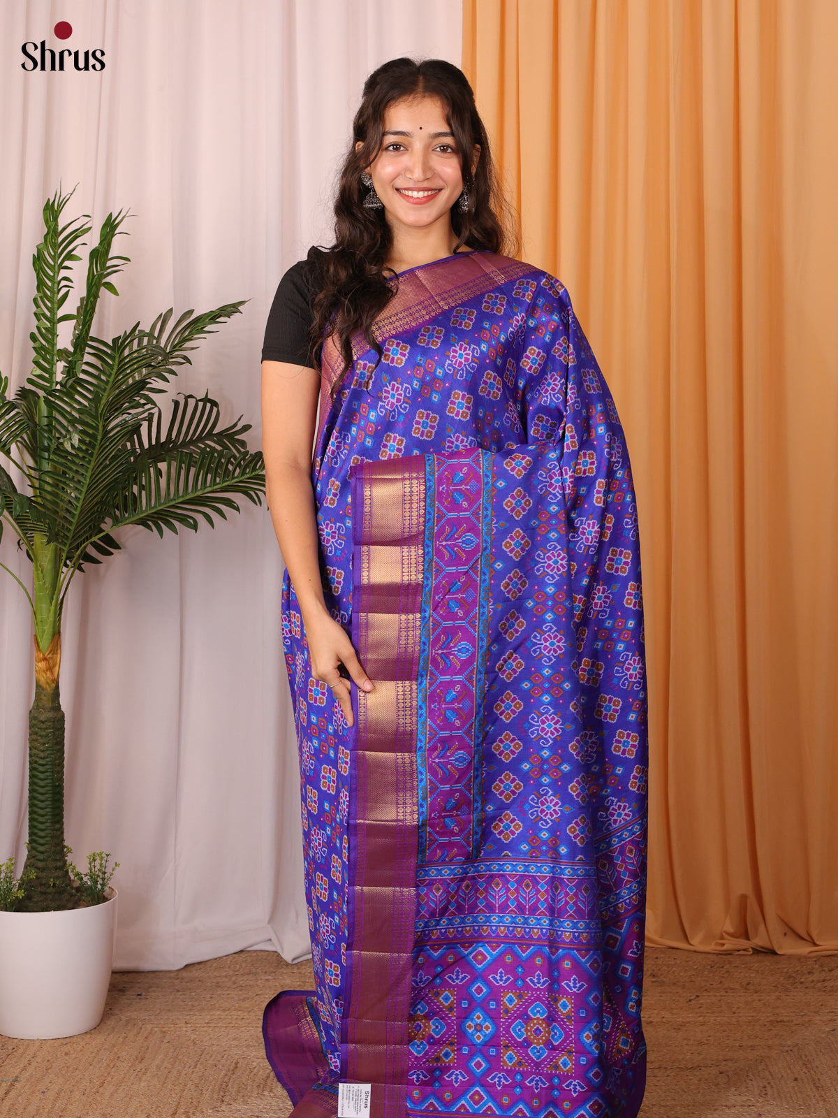 Blue & Purple - Semi Patola Saree - Shop on Shrus.com