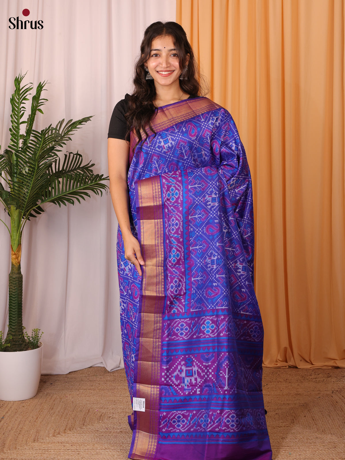 Blue & Purple- Semi Patola Saree - Shop on Shrus.com