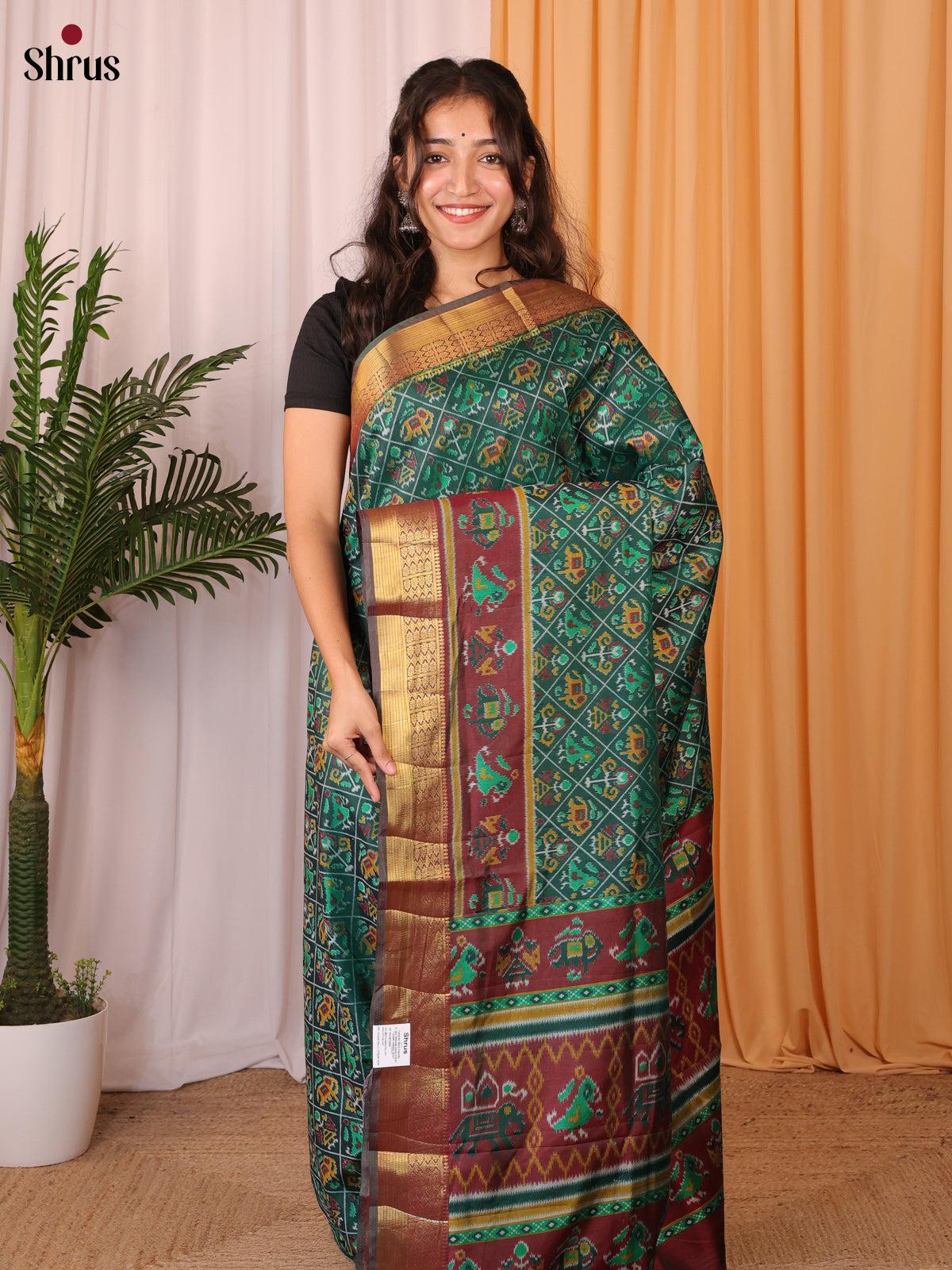 Green & Brown - Semi Patola Saree - Shop on Shrus.com