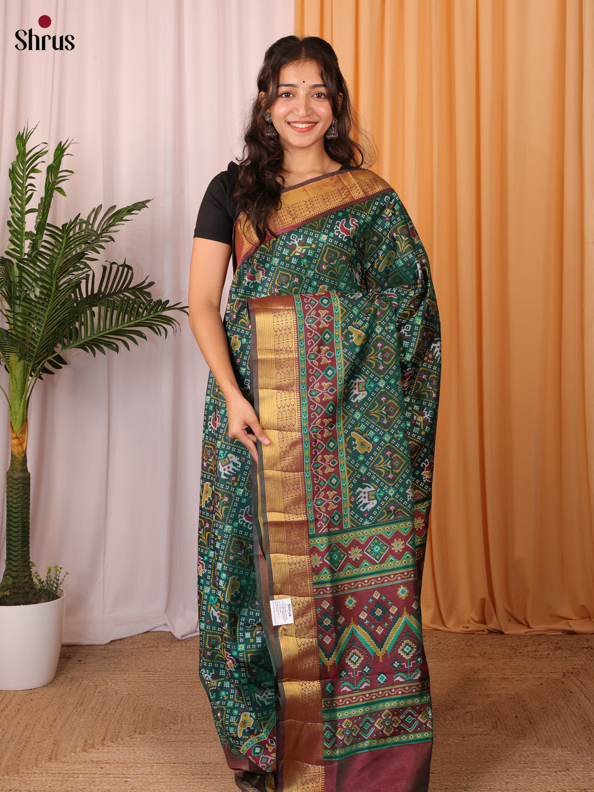 Green & Brown - Semi Patola Saree - Shop on Shrus.com