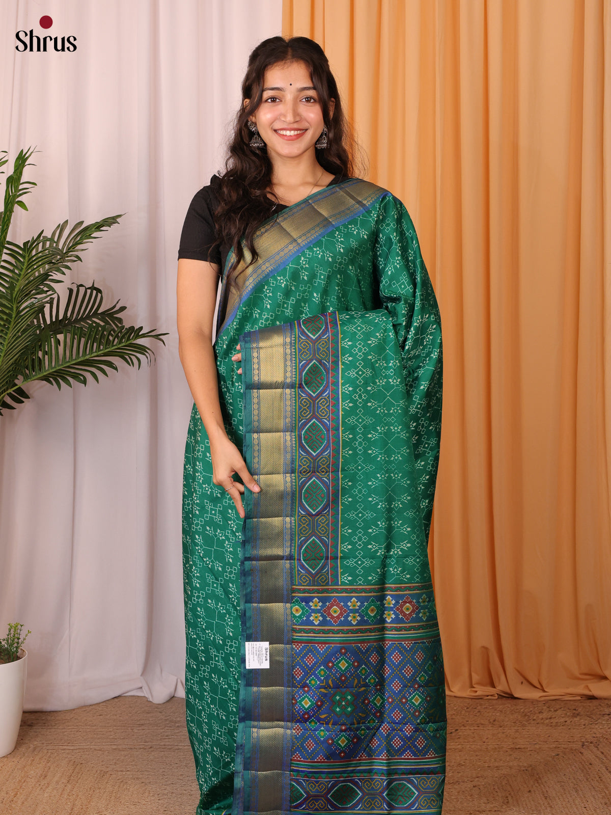 Green & Blue - Semi Patola Saree - Shop on Shrus.com