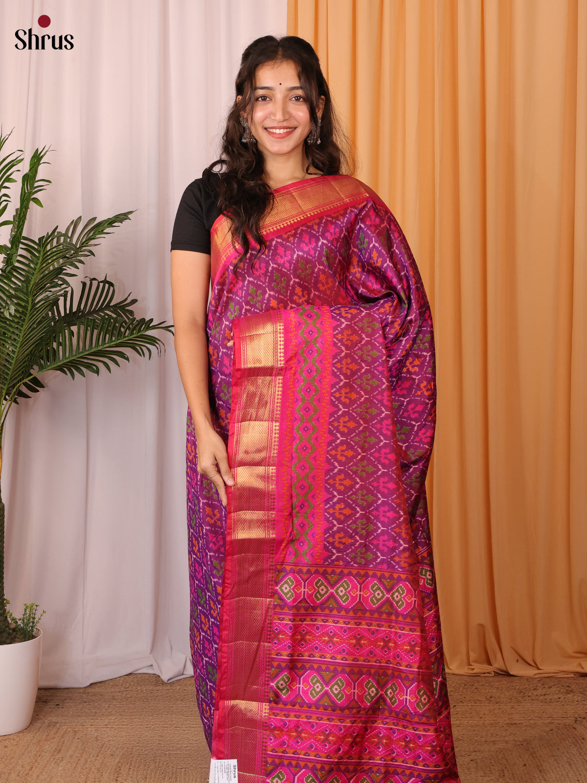 Purple & Pink - Semi Patola Saree - Shop on Shrus.com