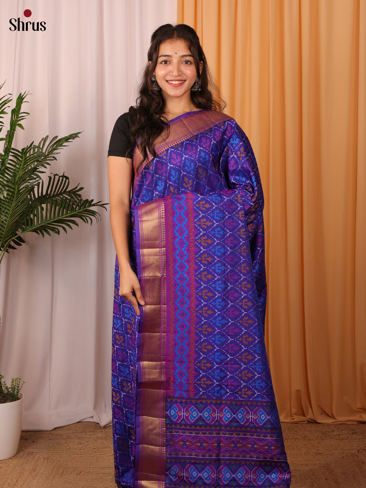 Blue & Purple - Semi Patola Saree - Shop on Shrus.com
