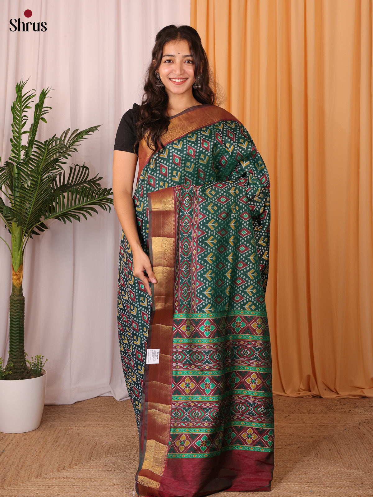 Green & Brown- Semi Patola Saree - Shop on Shrus.com