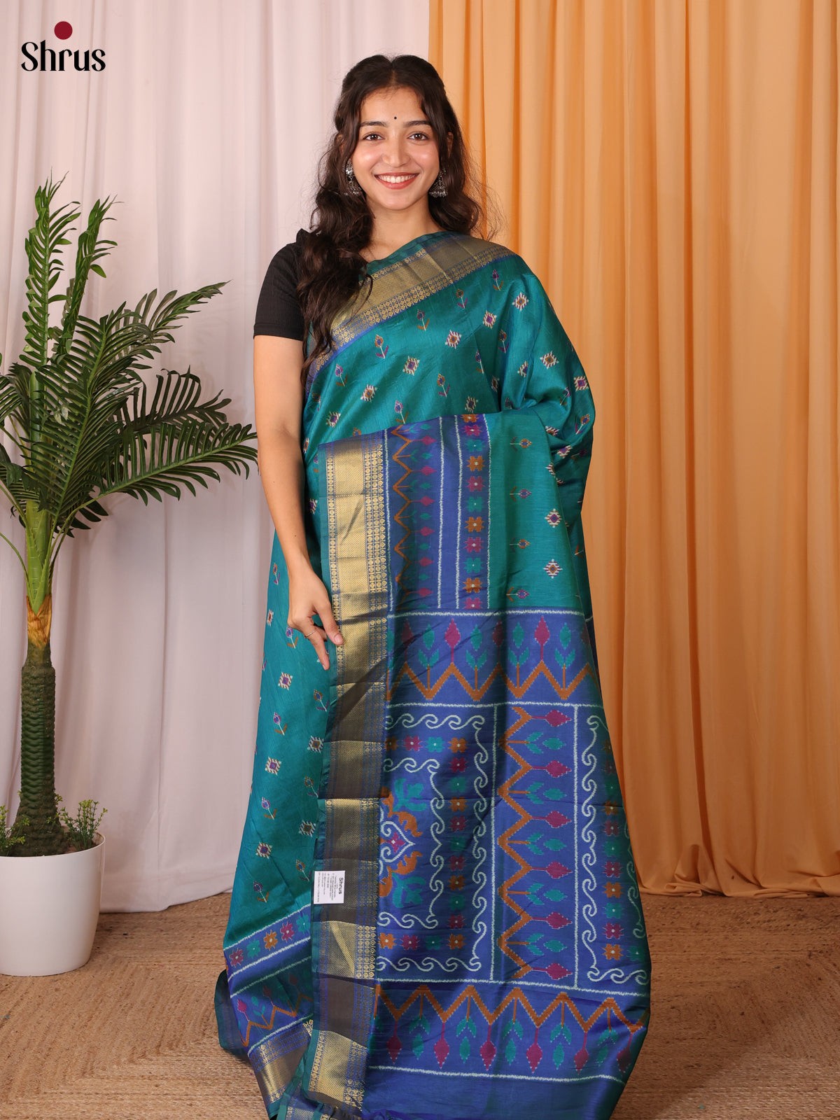 Green & Blue - Semi Patola Saree - Shop on Shrus.com