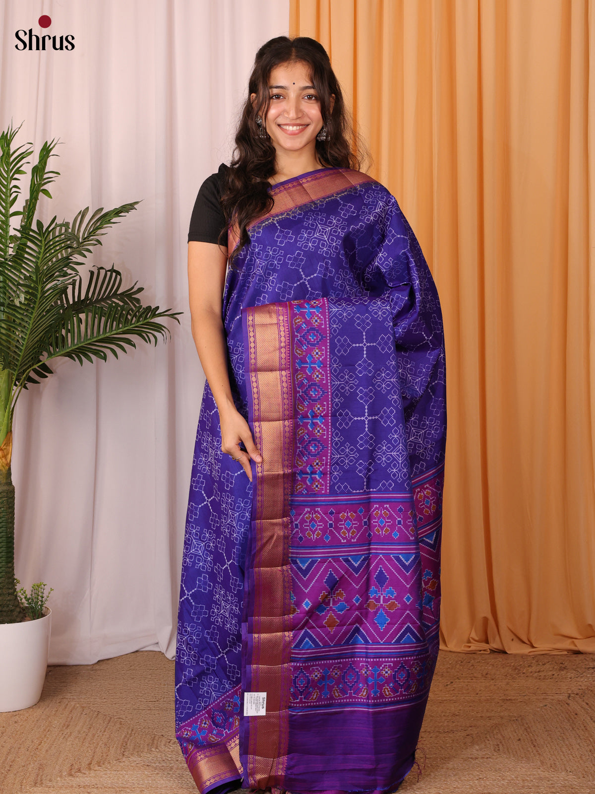 Blue & Purple - Semi Patola Saree - Shop on Shrus.com
