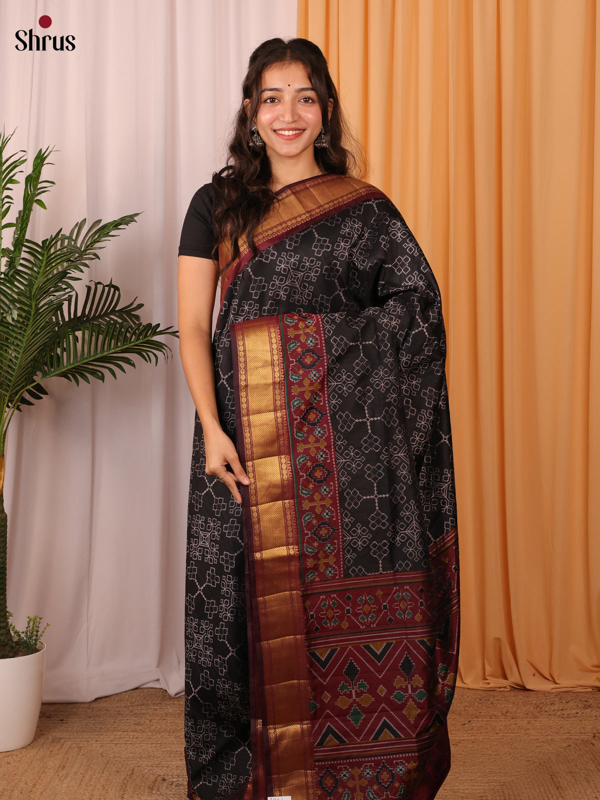 Black & Brown - Semi Patola Saree - Shop on Shrus.com