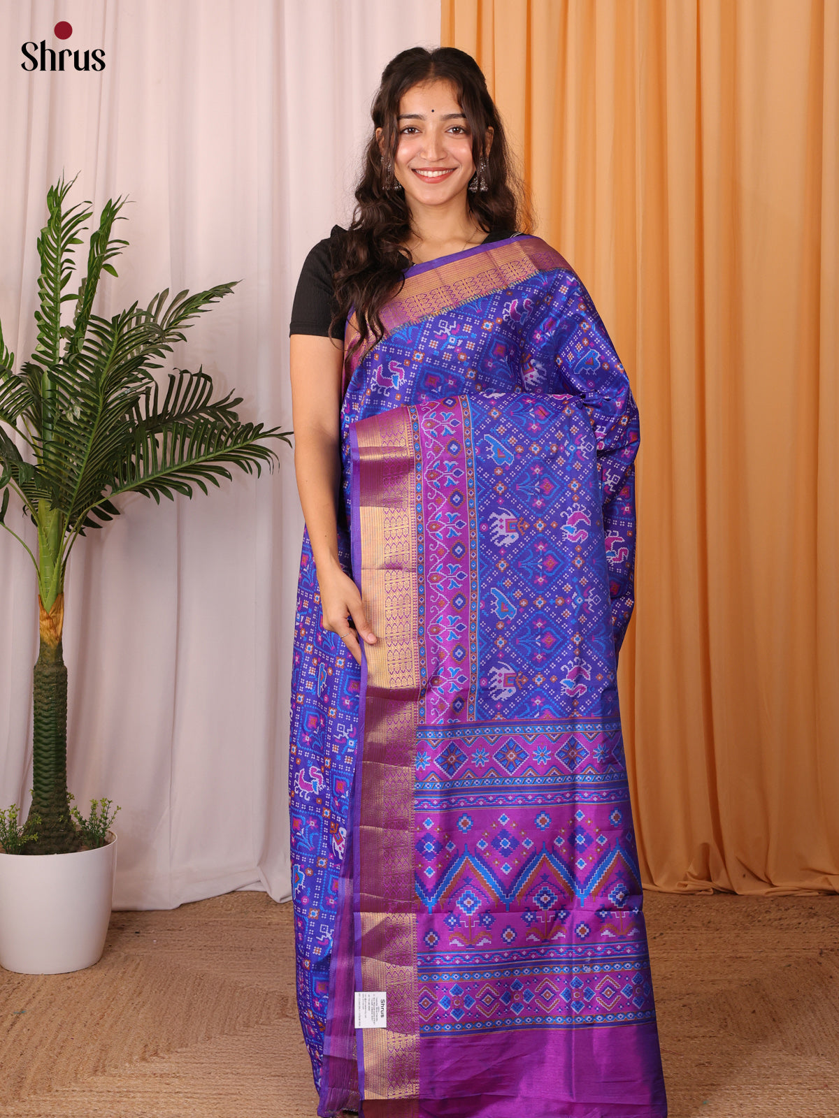 Blue &  Purple - Semi Patola Saree - Shop on Shrus.com