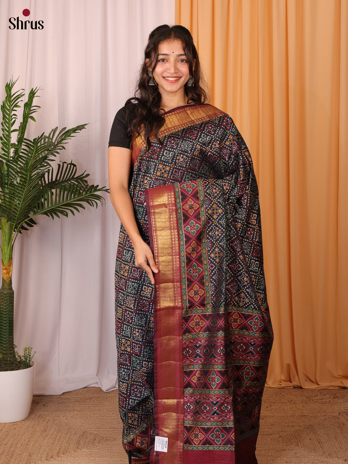 Black & Maroon- Semi Patola Saree - Shop on Shrus.com