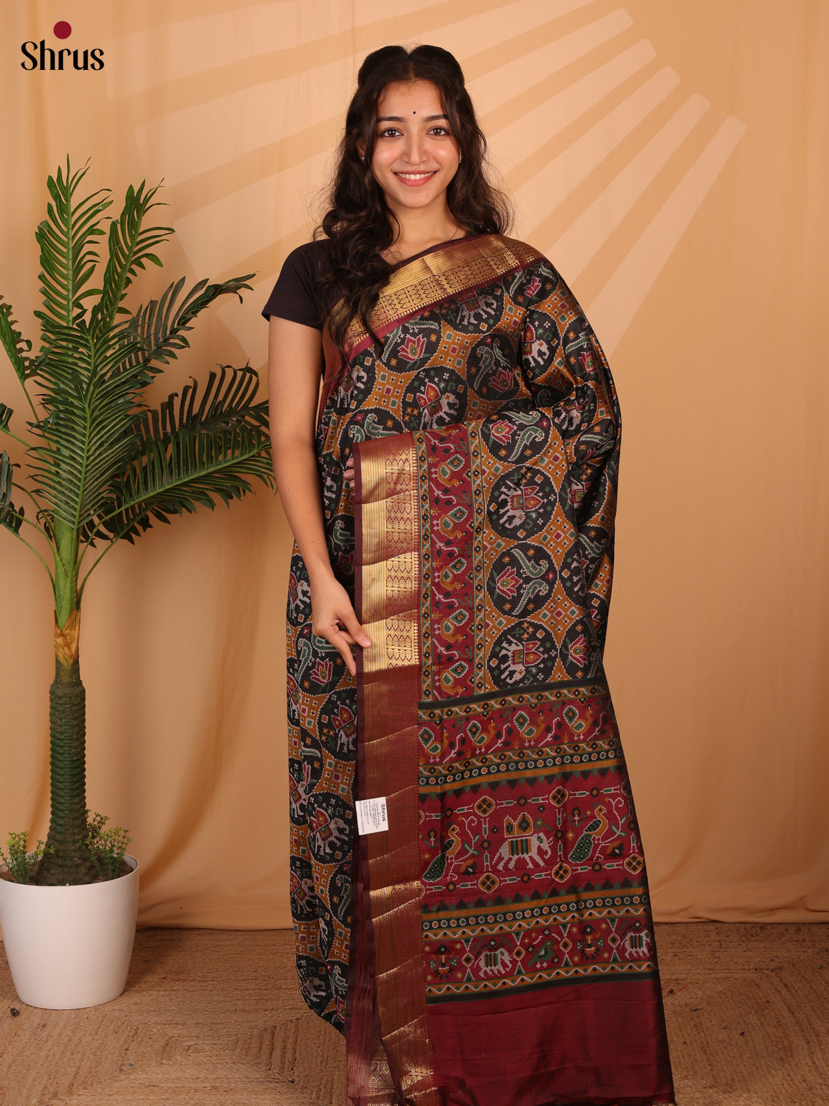 Black & Brown- Semi Patola Saree - Shop on Shrus.com