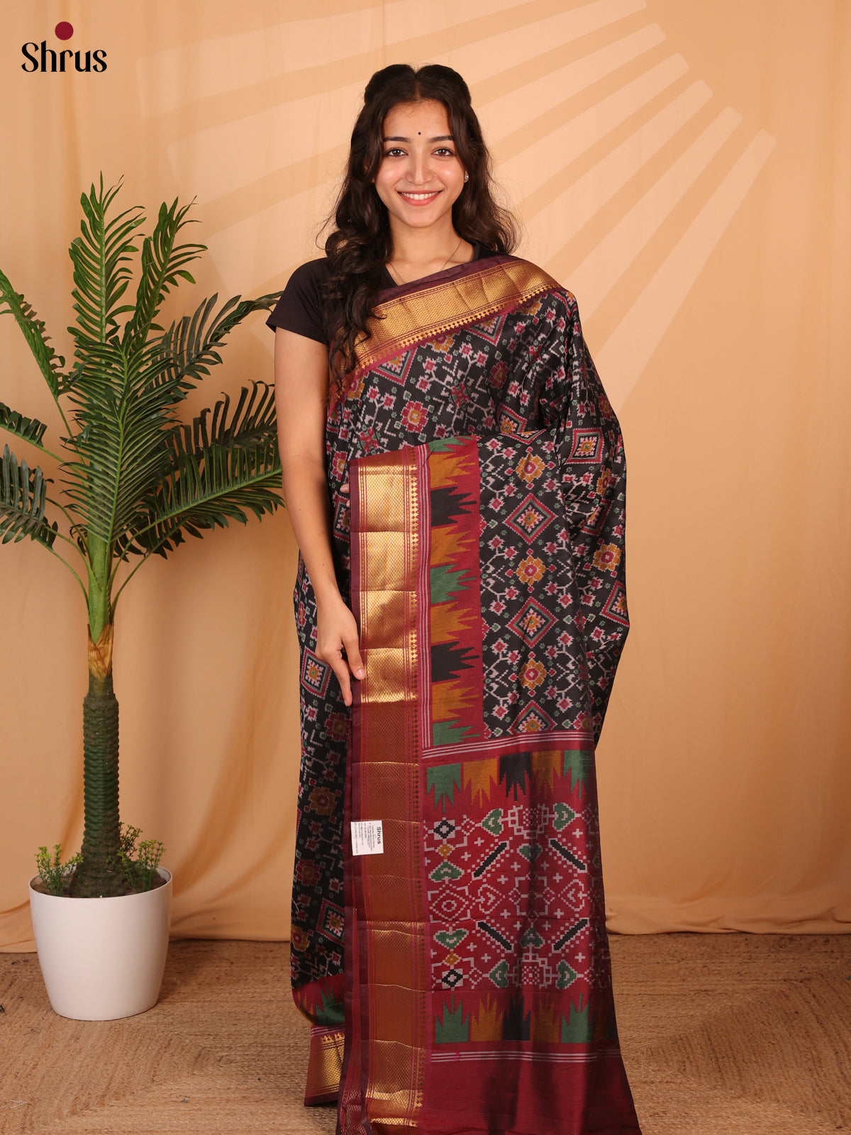 Black & Maroon - Semi Patola Saree - Shop on Shrus.com