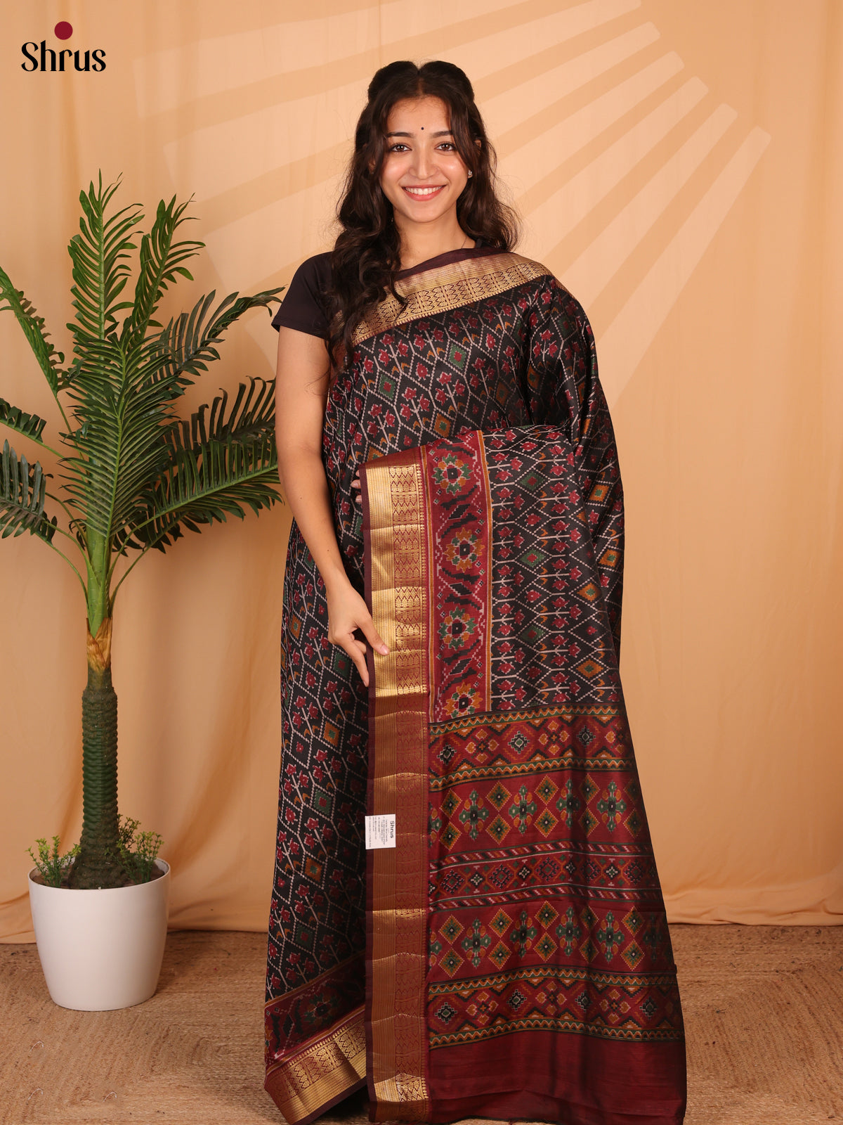 Black & Maroon - Semi Patola Saree - Shop on Shrus.com