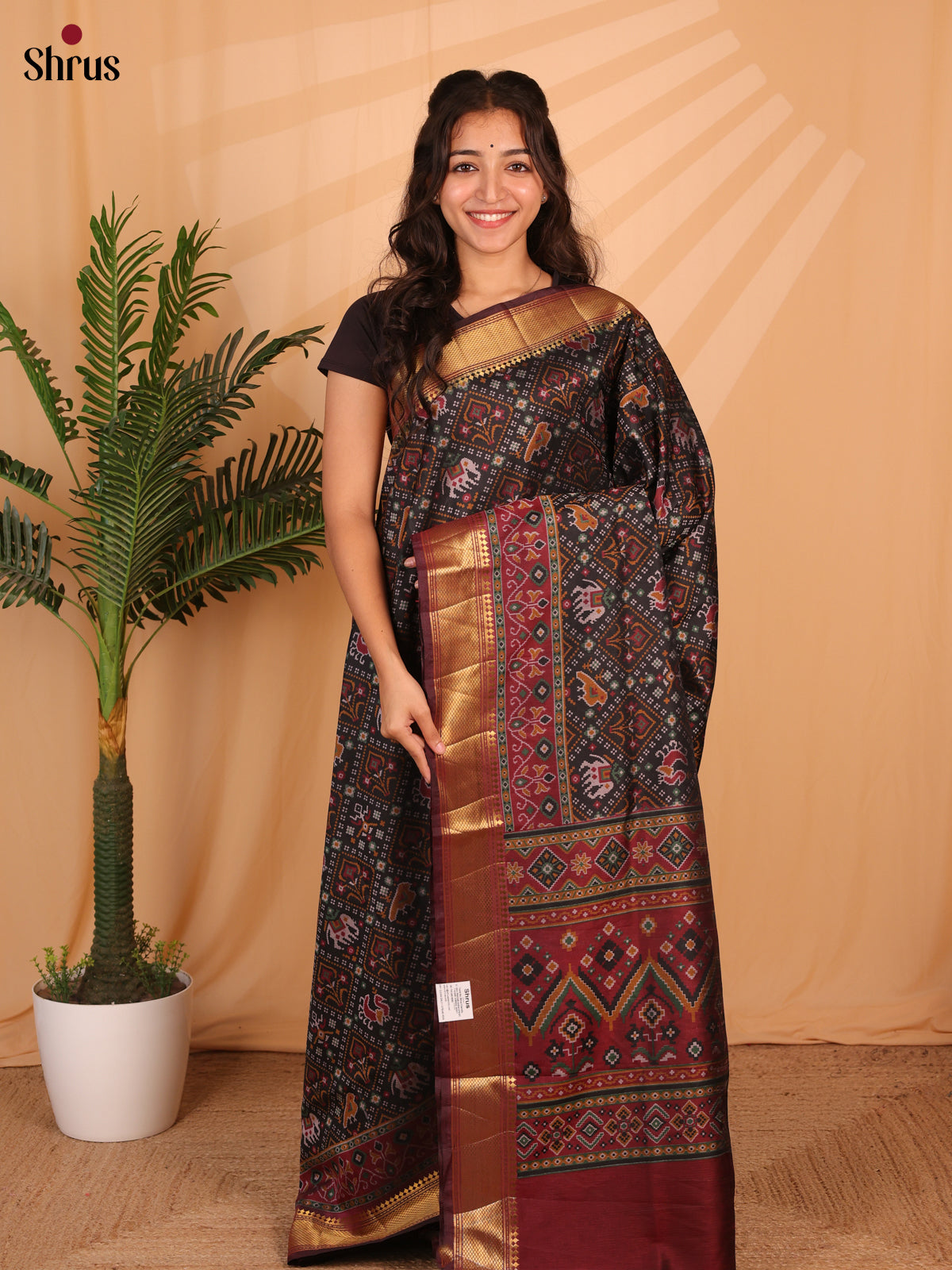 Black & brown - Semi Patola Saree - Shop on Shrus.com