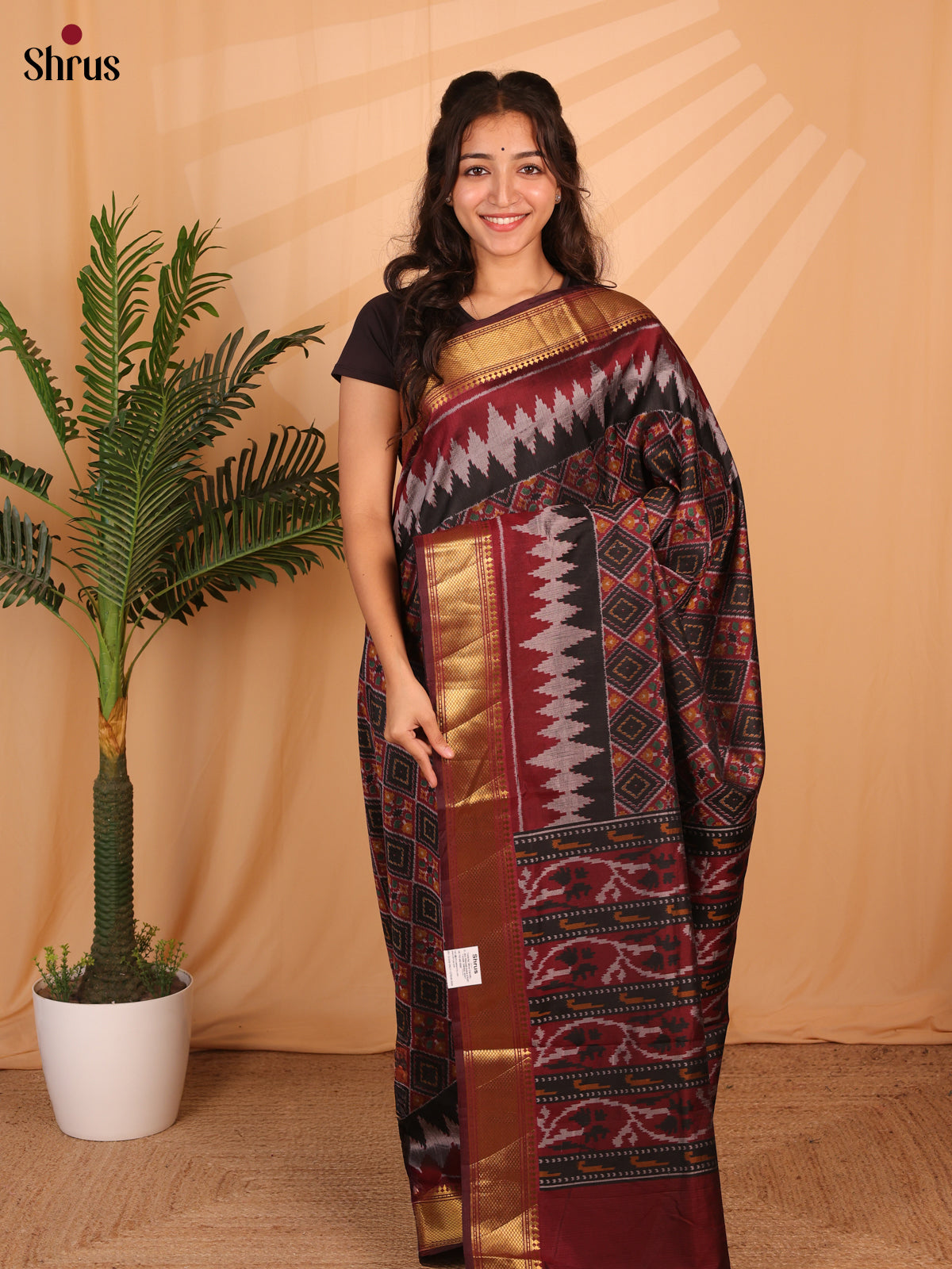 Black & Maroon - Semi Patola Saree - Shop on Shrus.com