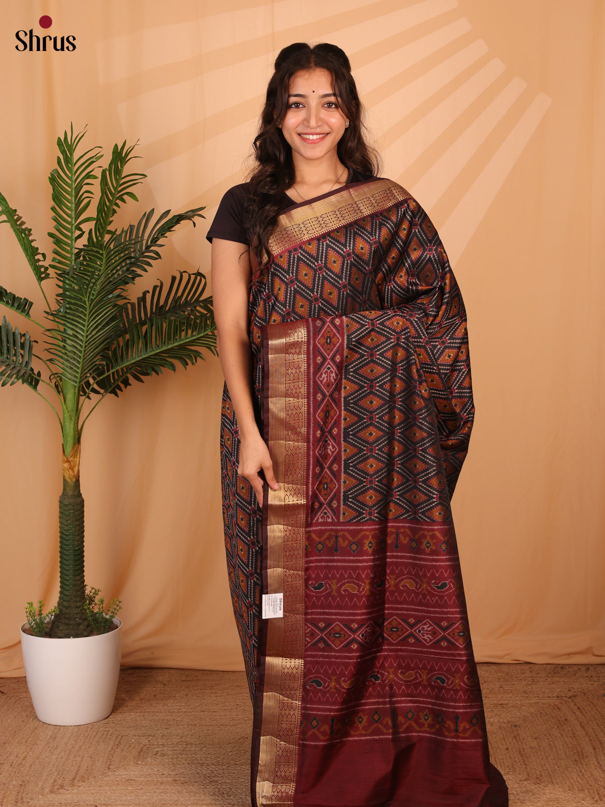 Black & Maroon- Semi Patola Saree - Shop on Shrus.com