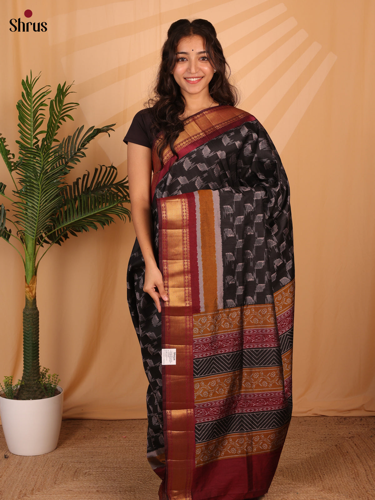 Black & Maroon - Semi Patola Saree - Shop on Shrus.com