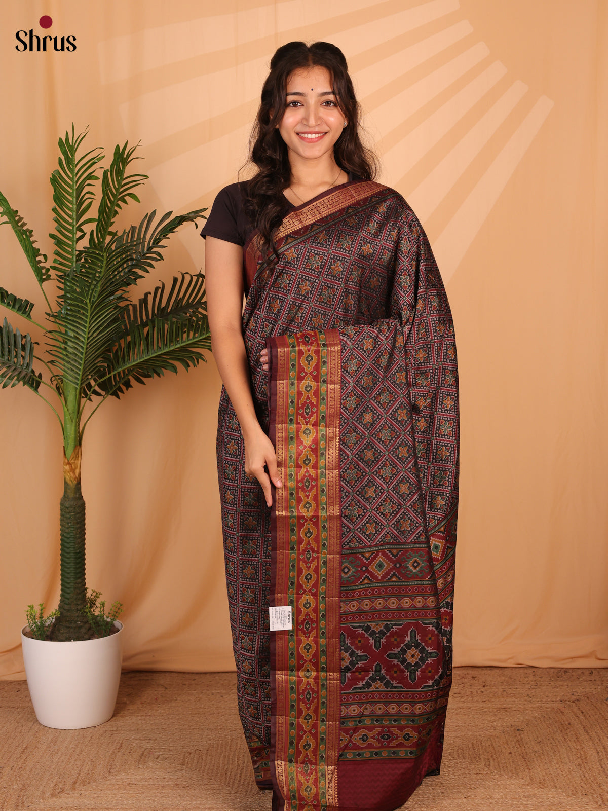 Black & Maroon - Semi Patola Saree - Shop on Shrus.com