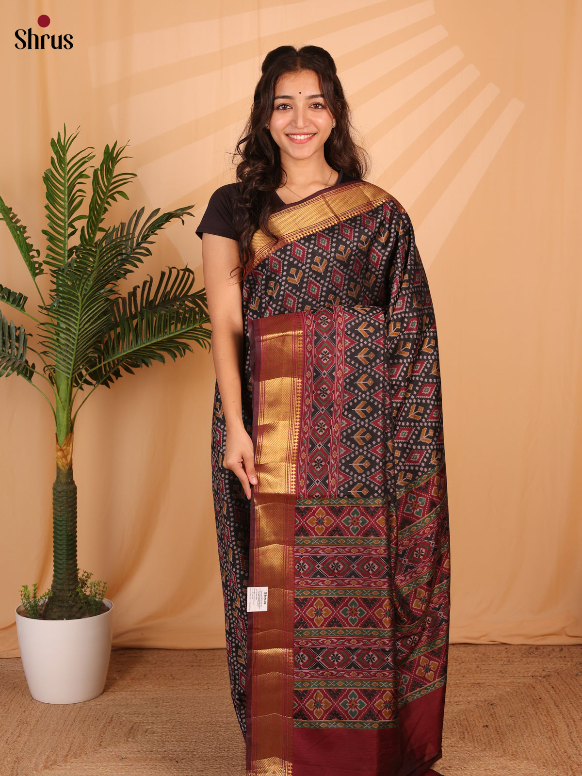 Black & Maroon - Semi Patola Saree - Shop on Shrus.com
