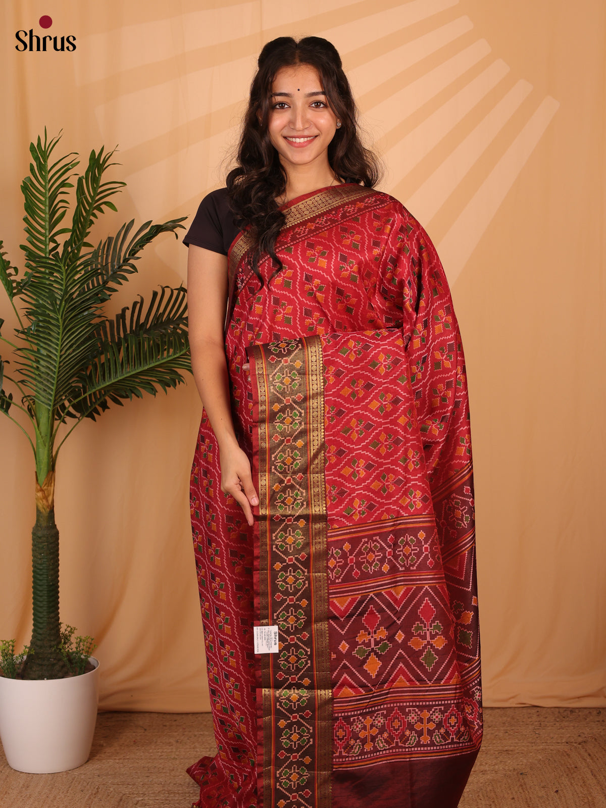 Red & Brown - Semi Patola Saree - Shop on Shrus.com