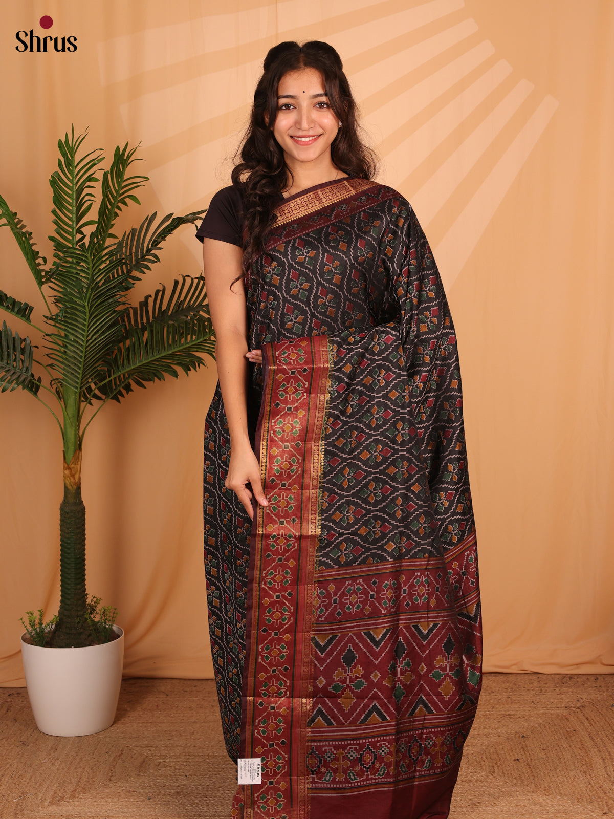 Black & Maroon - Semi Patola Saree - Shop on Shrus.com