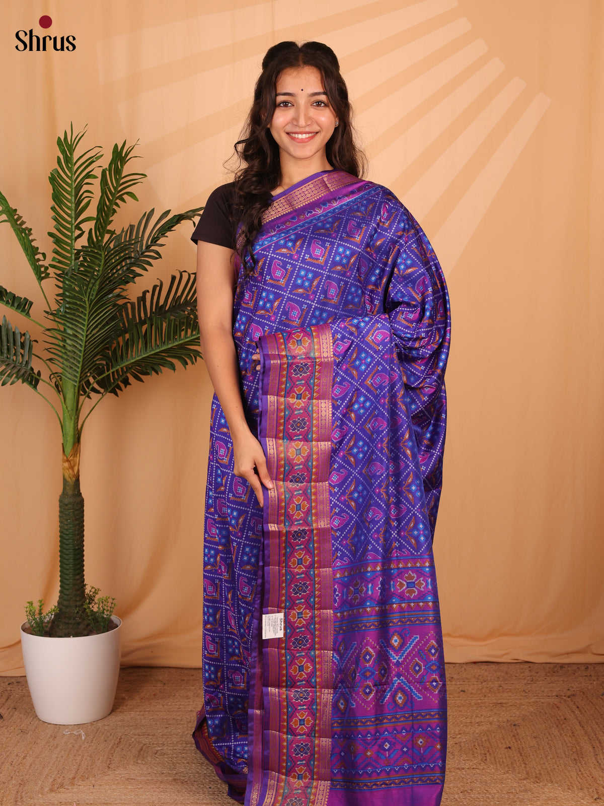 Blue & Purple - Semi Patola Saree - Shop on Shrus.com