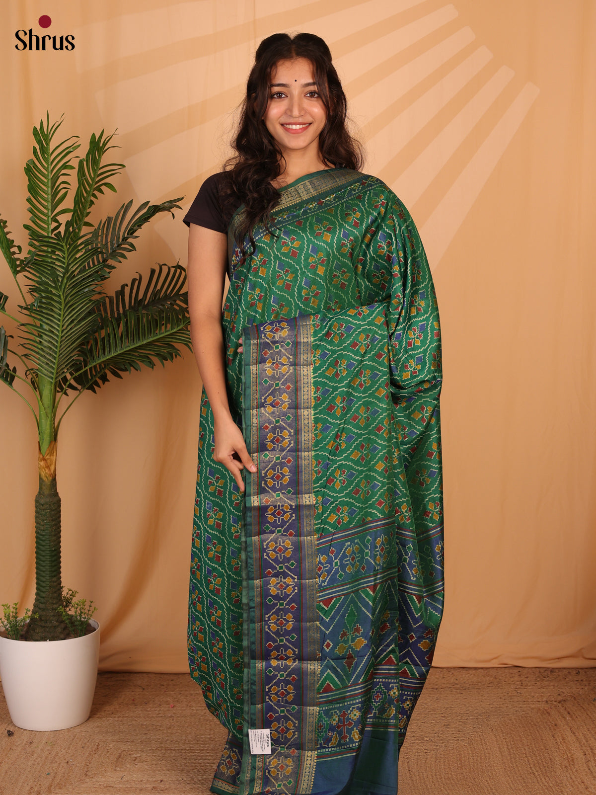 Green & Blue - Semi Patola Saree - Shop on Shrus.com