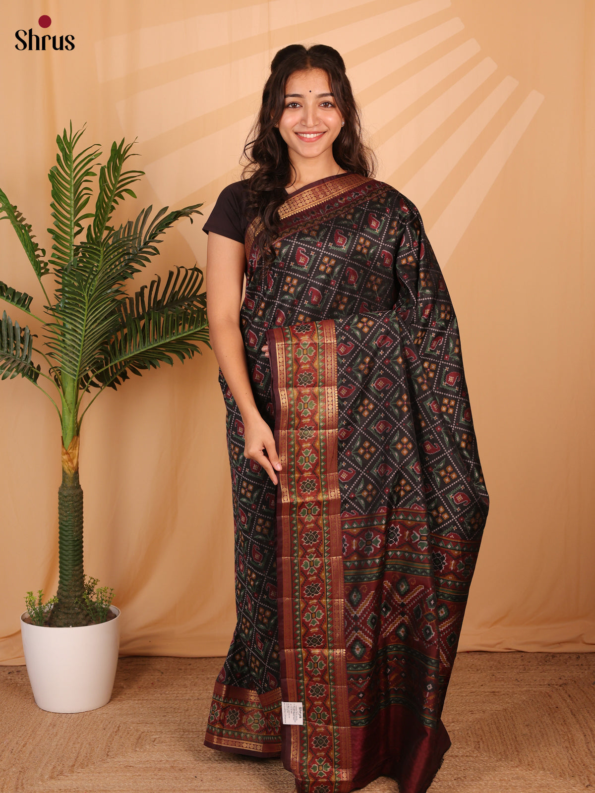 Black & Brown - Semi Patola Saree - Shop on Shrus.com