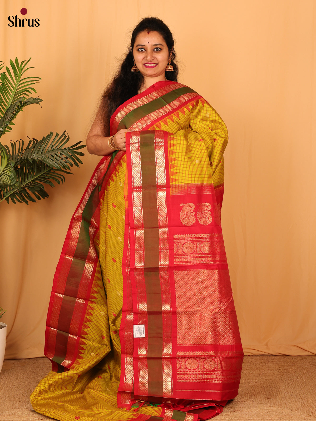 Mustard & Red - Gadwal silk Saree