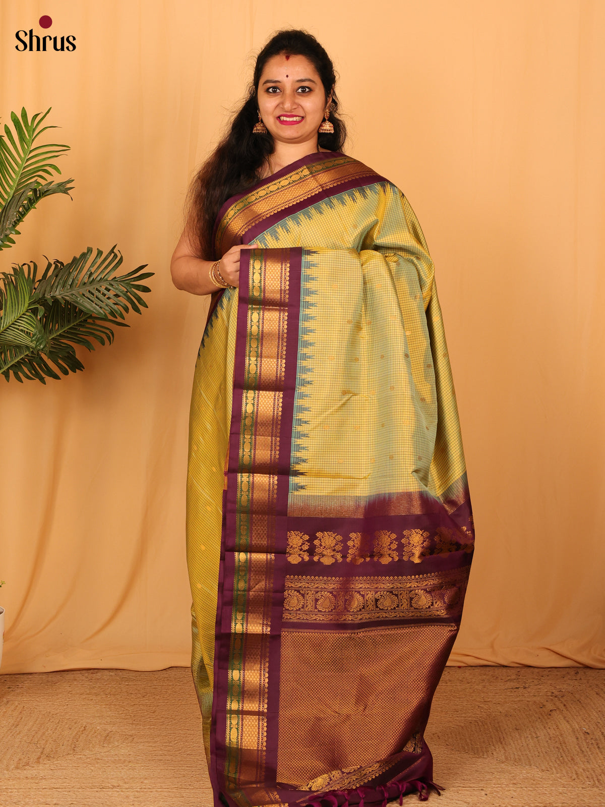 Green & Violet - Gadwal silk Saree