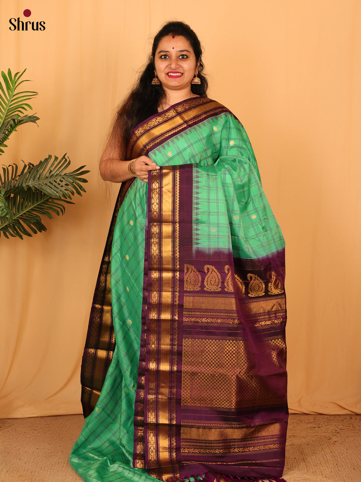 Green & Violet - Gadwal silk Saree