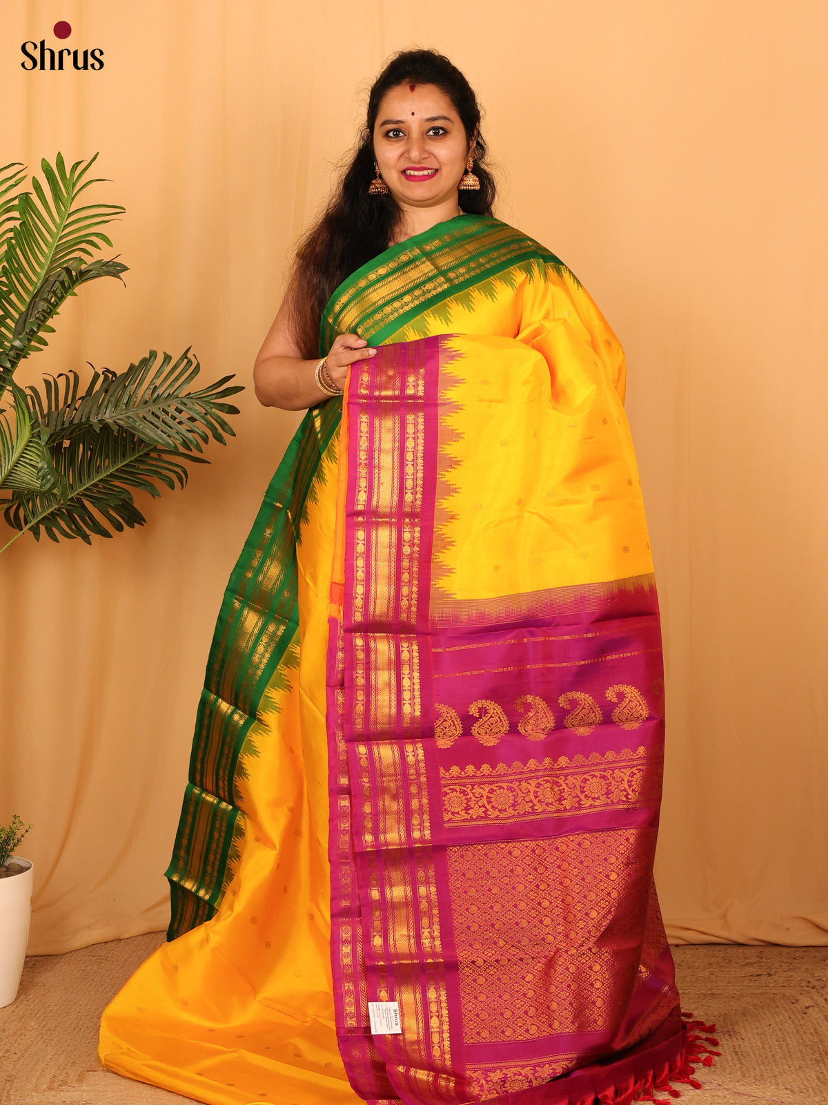 Yellow & Pink - Gadwal silk Saree