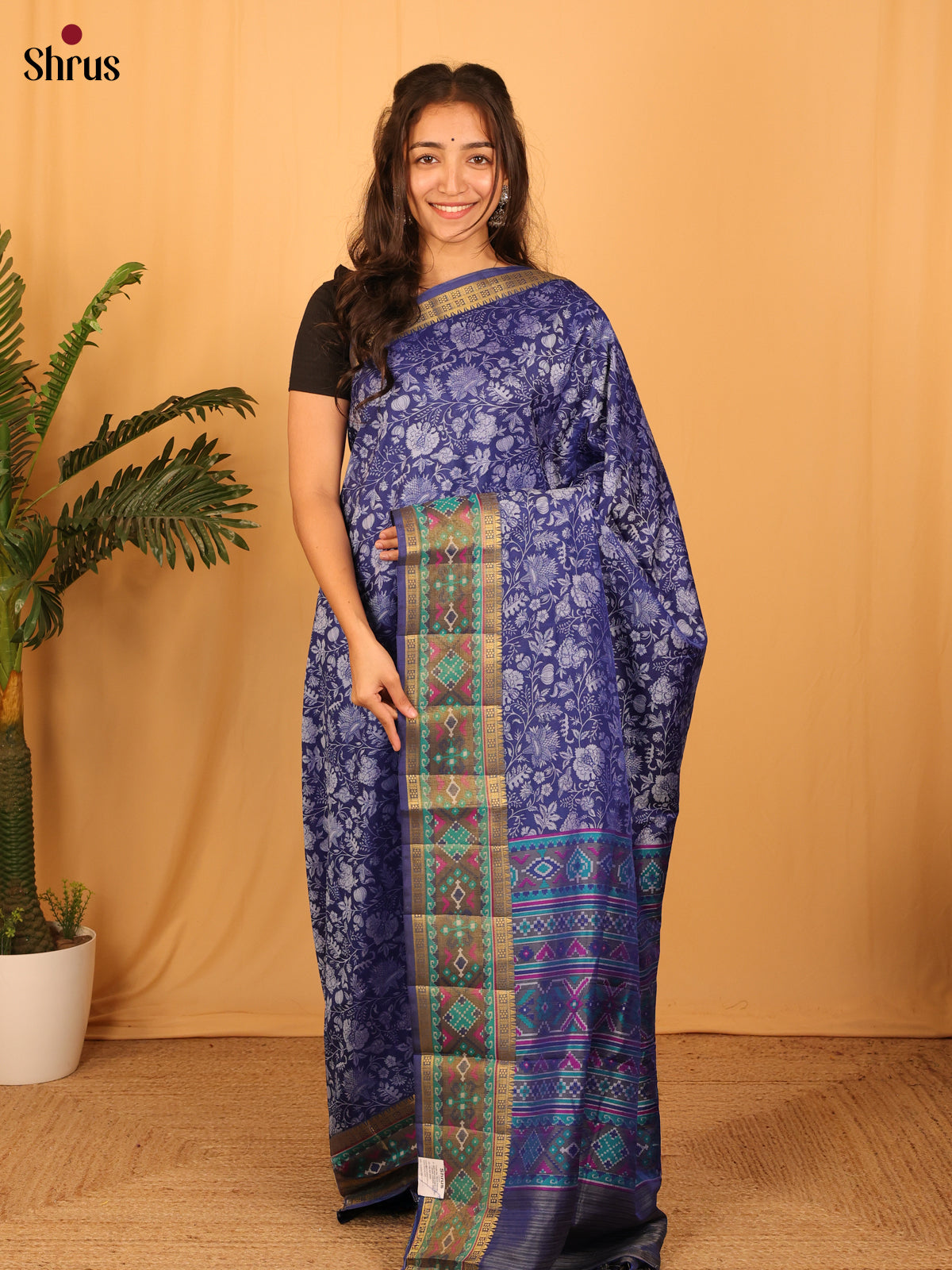 Blue- Semi Patola Saree - Shop on Shrus.com
