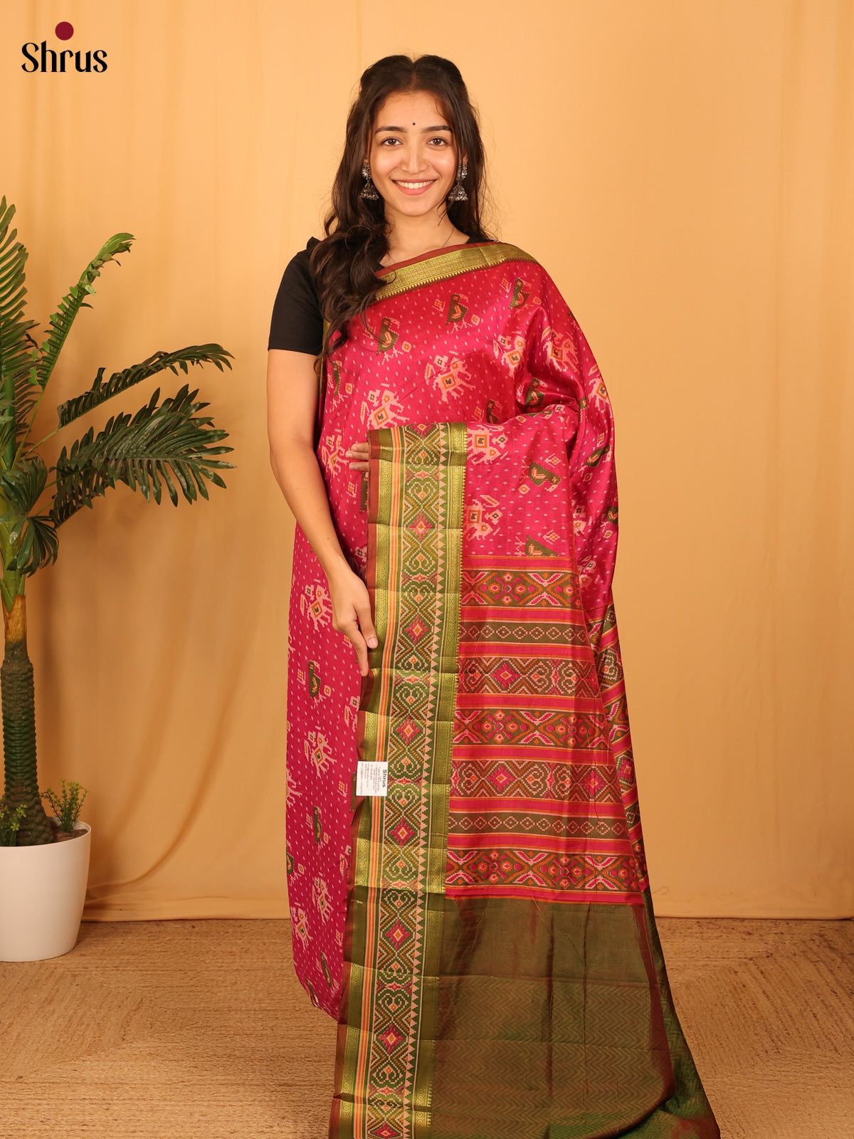 Red & Green - Semi Patola Saree - Shop on Shrus.com