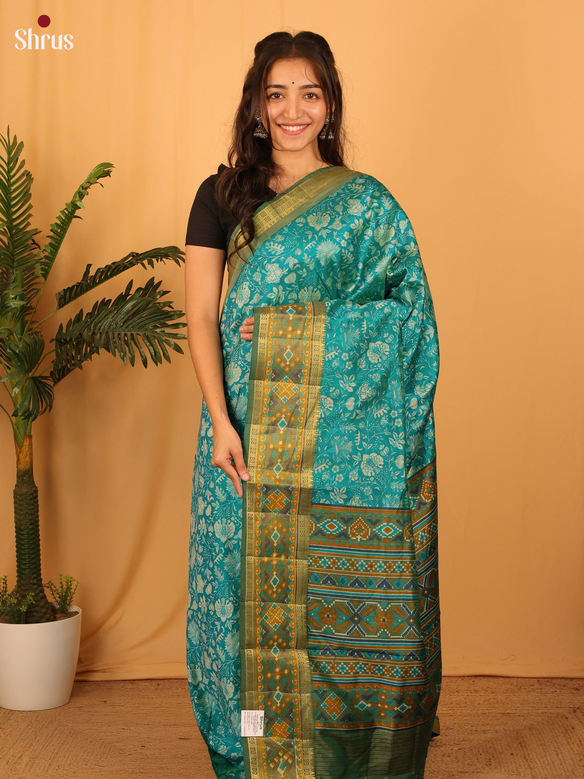 Blue & Green - Semi Patola Saree - Shop on Shrus.com
