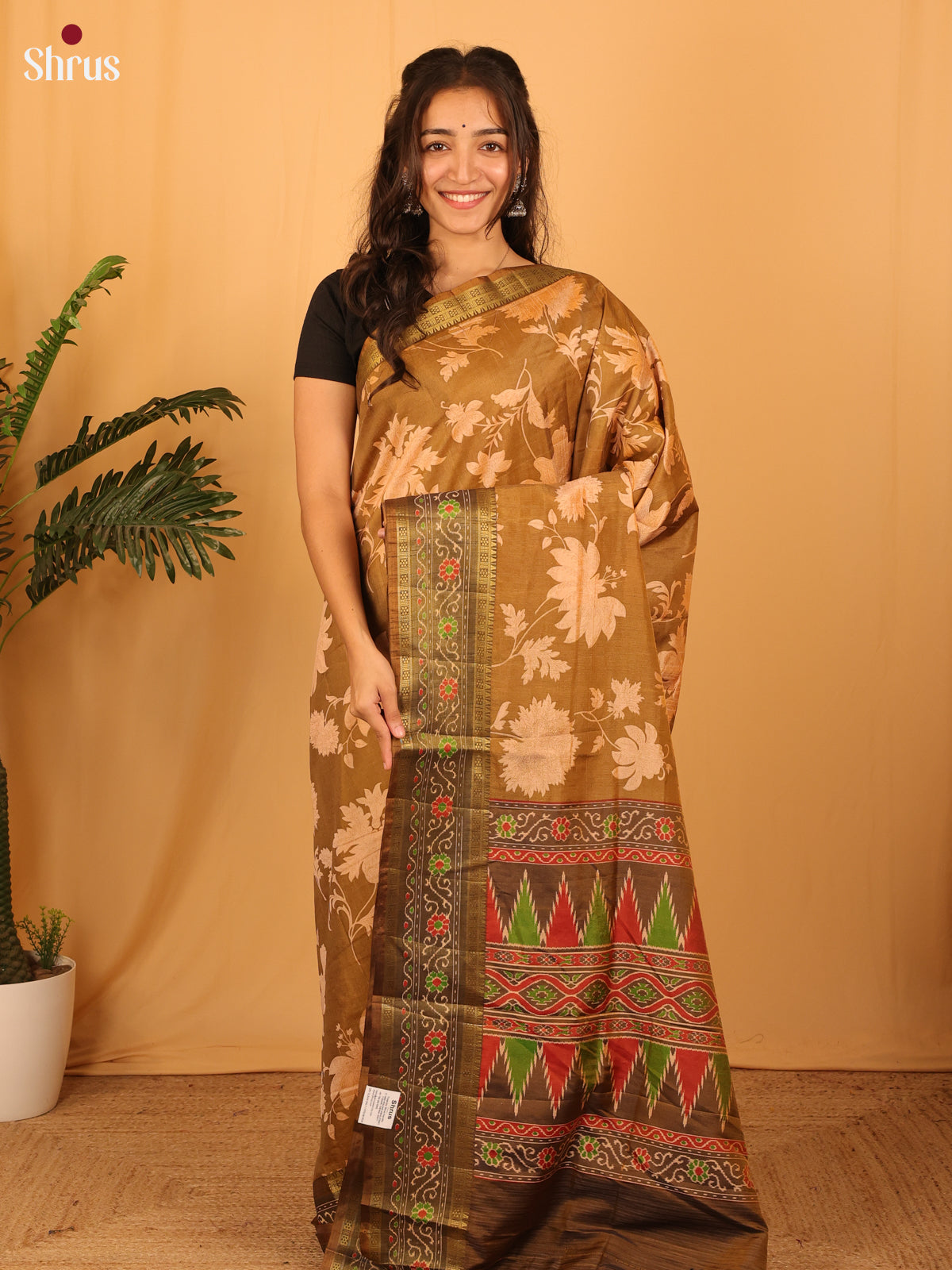Dark Mustard - Semi Patola Saree - Shop on Shrus.com