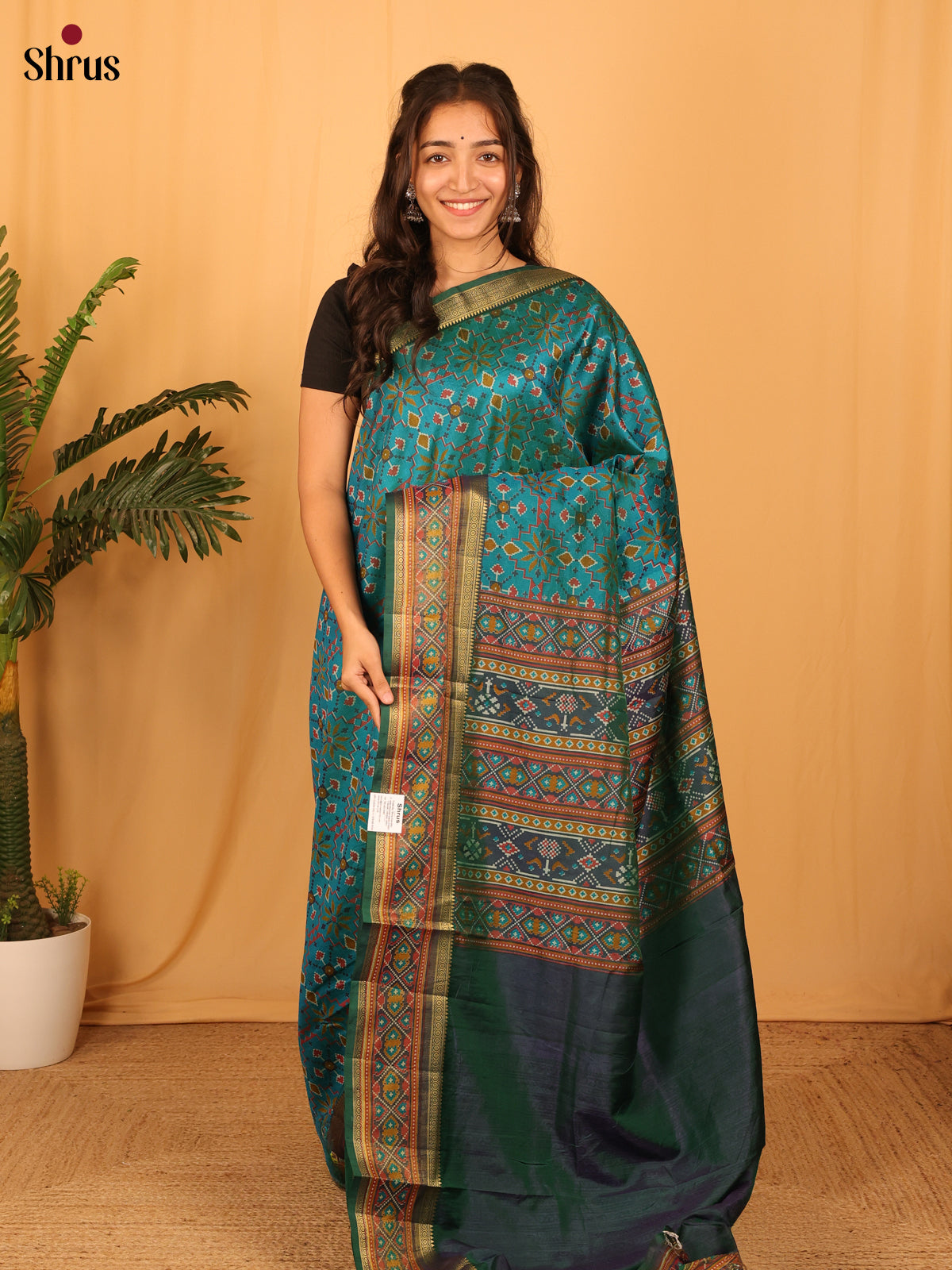 Teal & Green - Semi Patola Saree