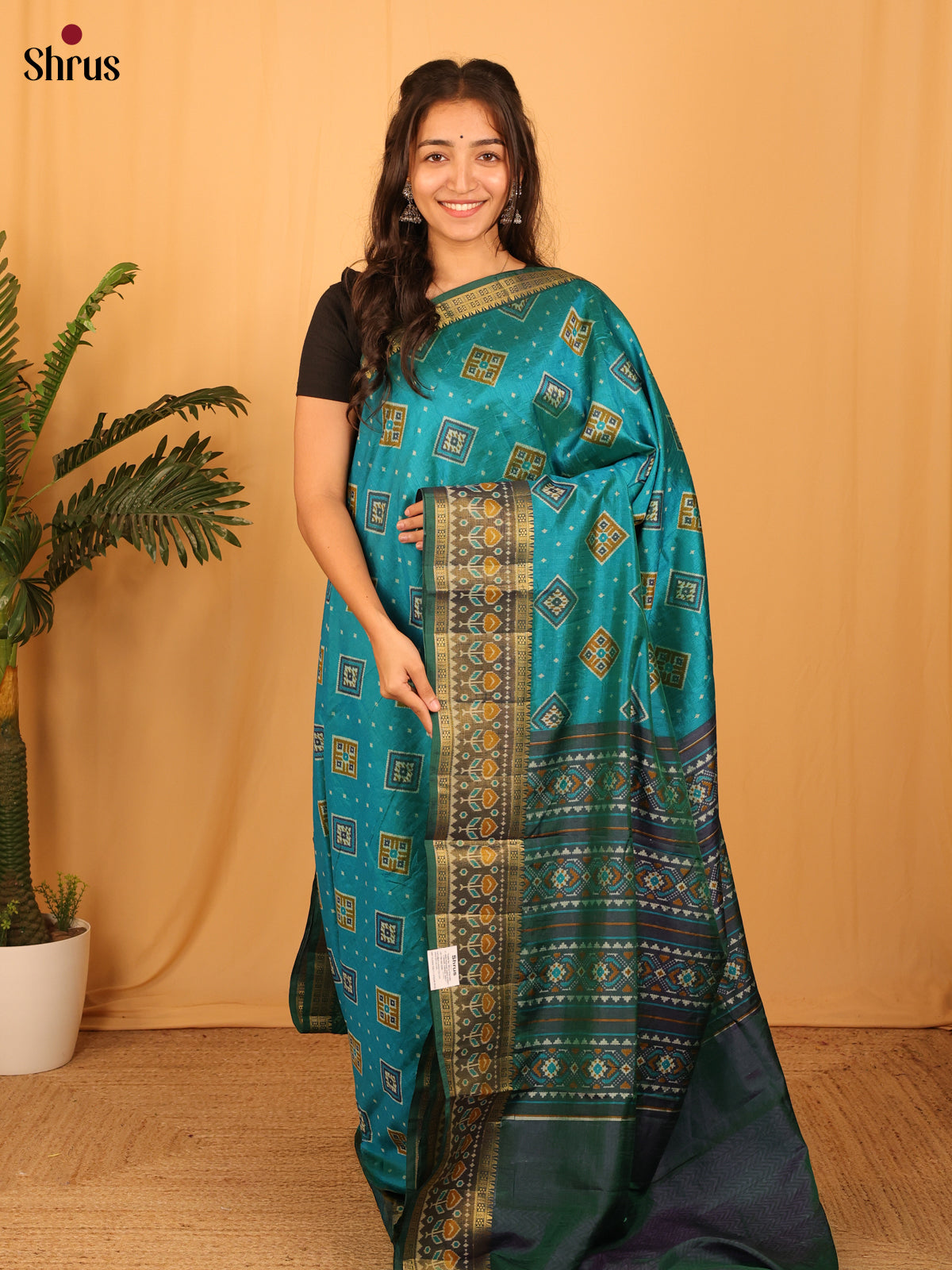 Teal  & Green  - Semi Patola Saree