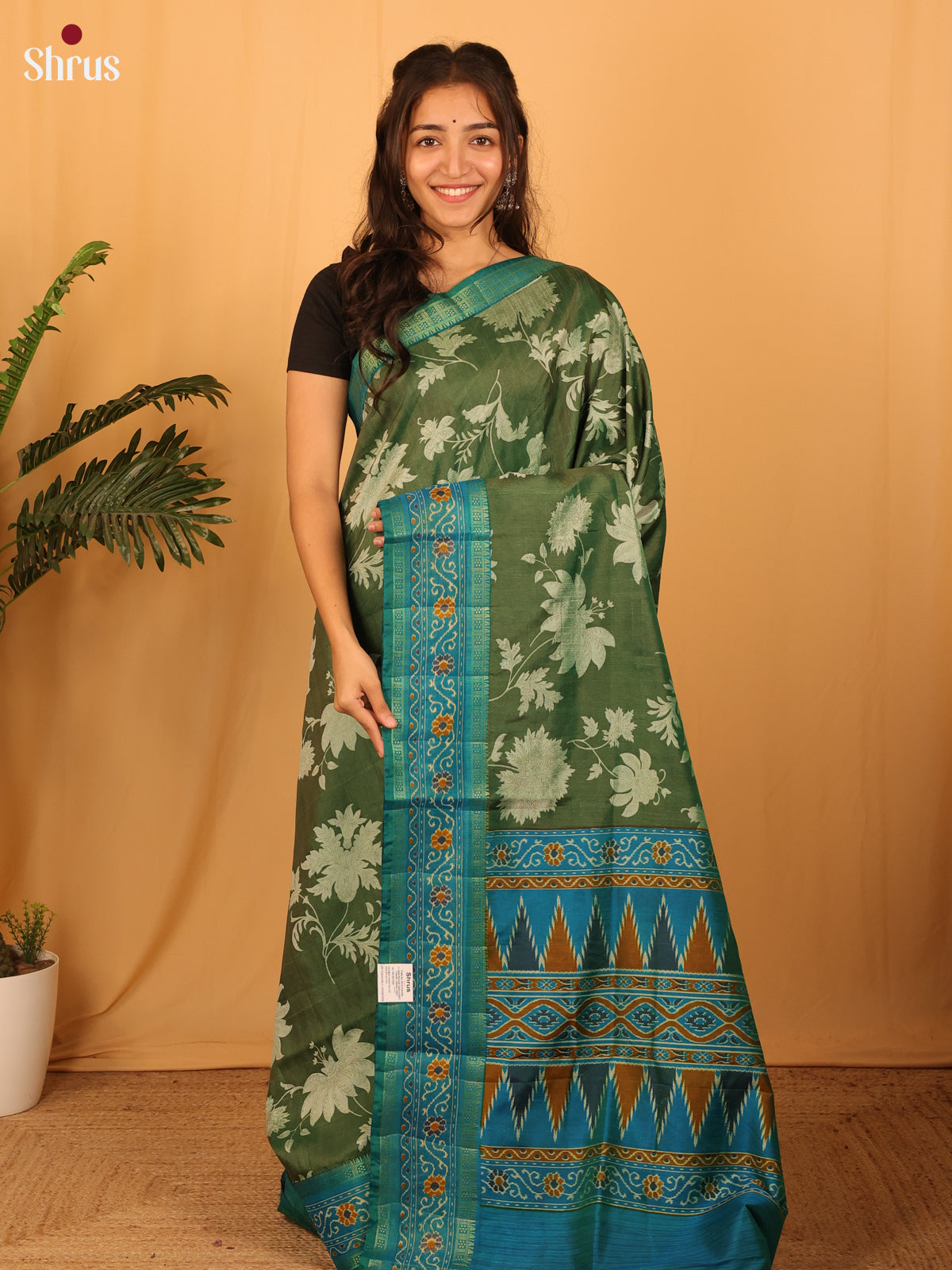 Green & Blue - Semi Patola Saree - Shop on Shrus.com