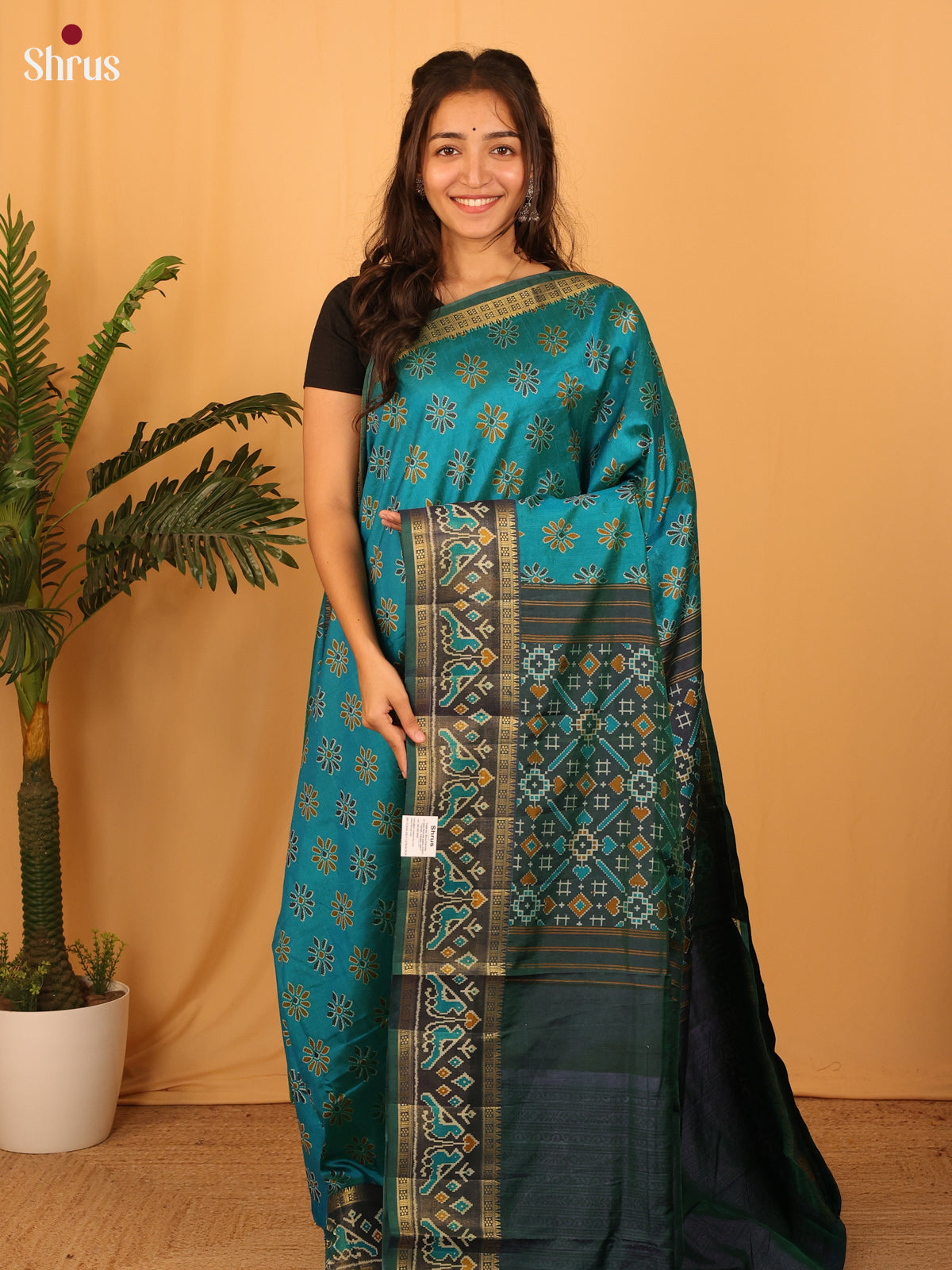 Teal & Green - Semi Patola Saree - Shop on Shrus.com